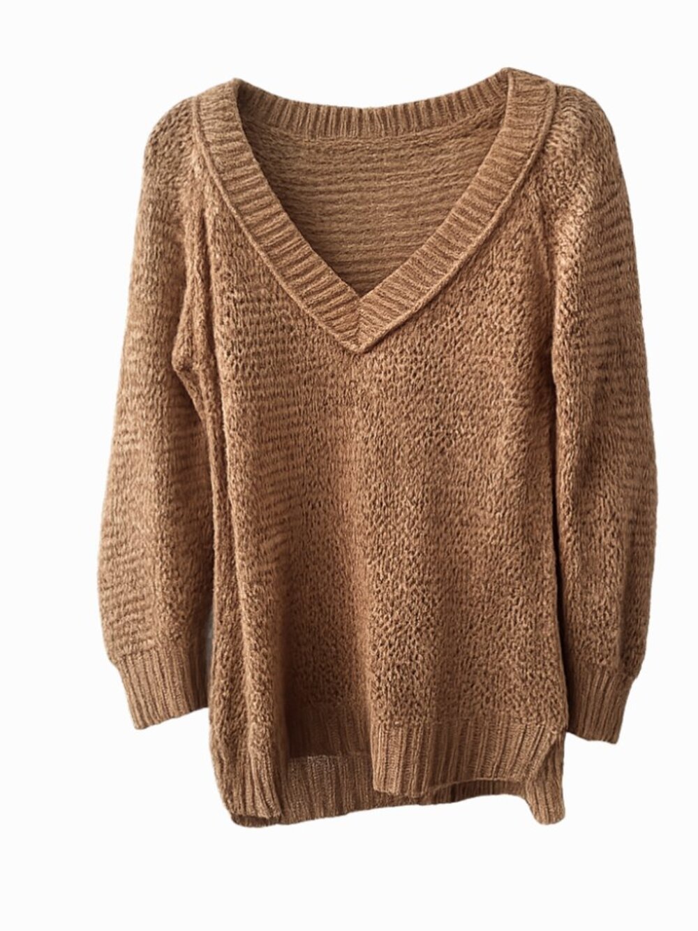 Club Monaco Camel Open Knit V-Neck Sweater Size S